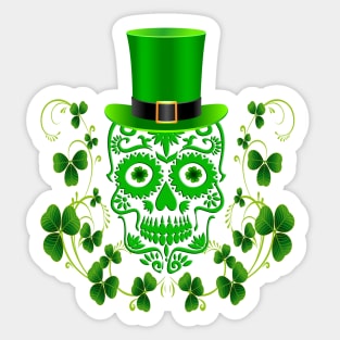 Green Saint Patricks Day Sugar Skull Sticker